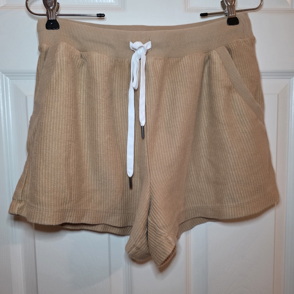 Aerie Tan Ribbed Shorts Drawstring Sz M